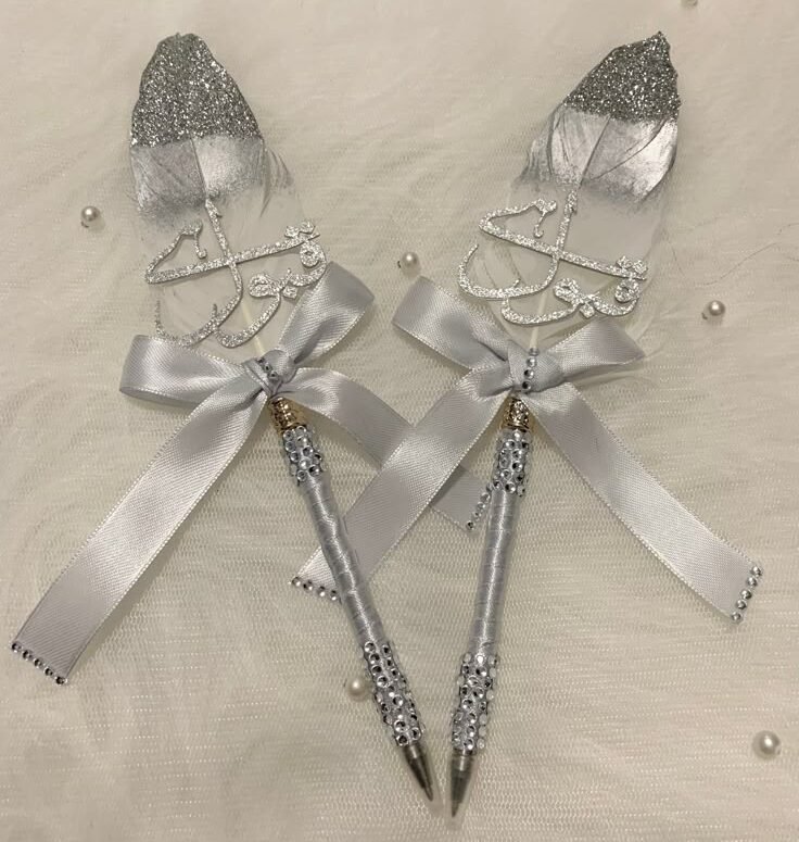 2 Pens_Wedding Shaadi Nikkah Pen Qabool Hai_Bridal-Couple Signature Silver Nikkah Pen Custom Calligraphy Nikah Pen - Image 1