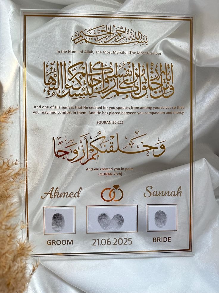 Personalised Islamic Nikah Acrylic Board, Fingerprint Contract, Wedding, Asian Gift Fun Custom Luxury Nikkah Personalized Acrylic Thumb Board – Wedding / Nikkah - Image 1