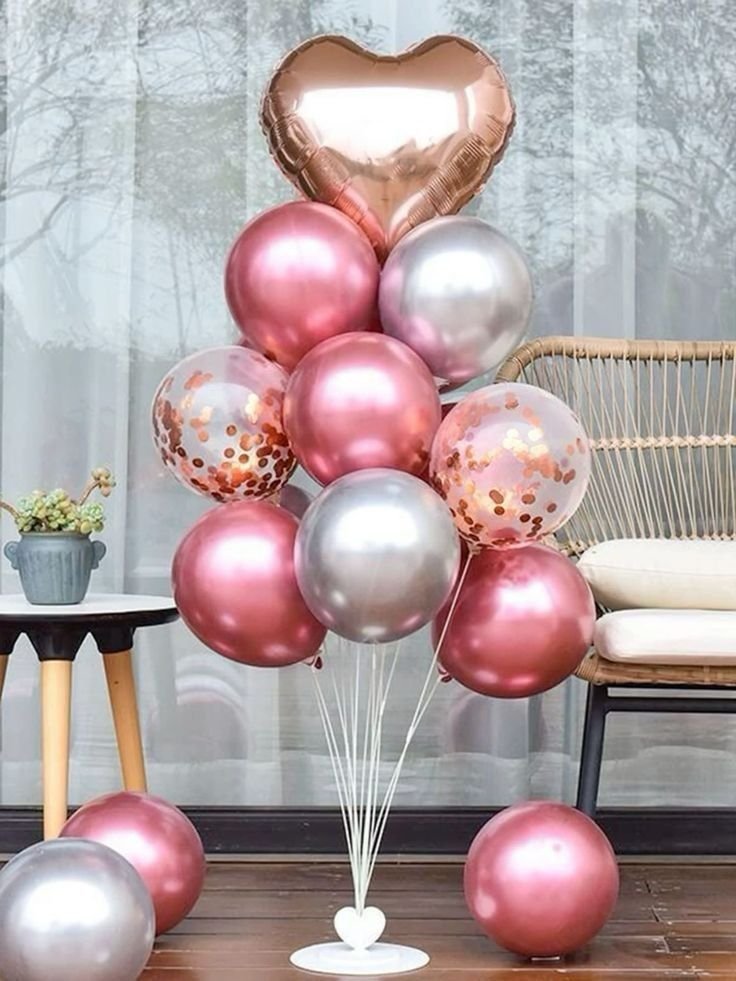 download (15) Rose Gold, Silver & Pink Heart Balloon Stand Set - Image 1